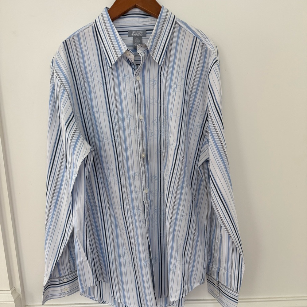 NWT Men Dress Casual Button Down Shirt Sz XXL Blue Embroidered Tropical Summer - Picture 1 of 10